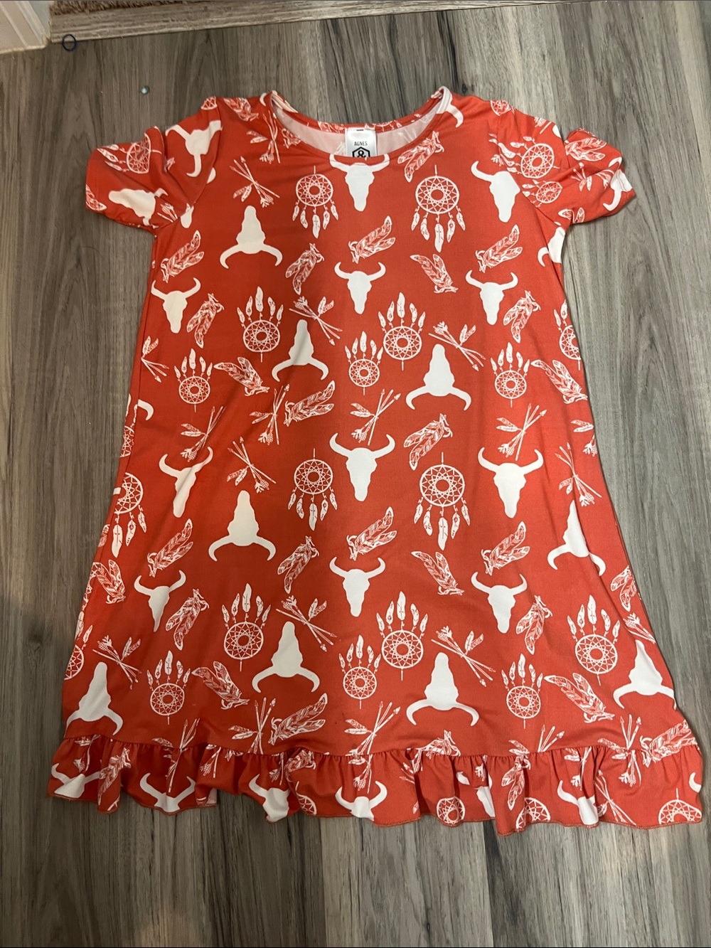 Agnes & Dora Orange Mini Dress with White Southwestern Print